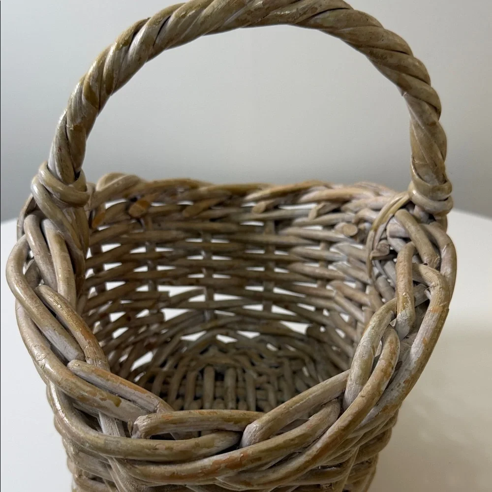 Woven Natural Rattan Storage Basket with Single Handle -‎ Beige/Tan